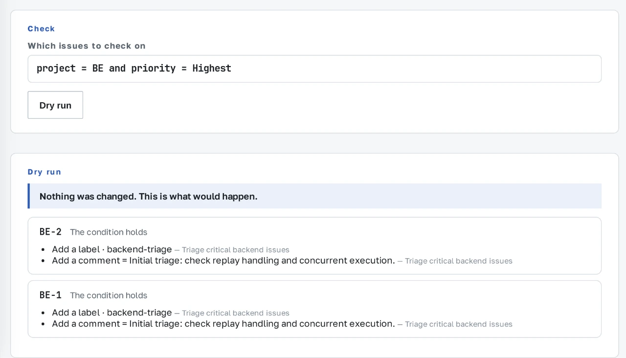 Check report with matching issues, a label and a comment